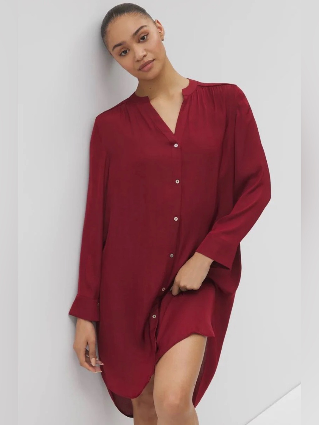 Soma Women's Burgundy Button-Front Sleep Shirt Size X Small